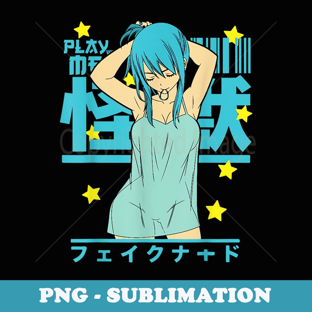 Sexy Waifu Otaku Anime Girl Japanese with Blue Hair - Sublimation Digital Download
