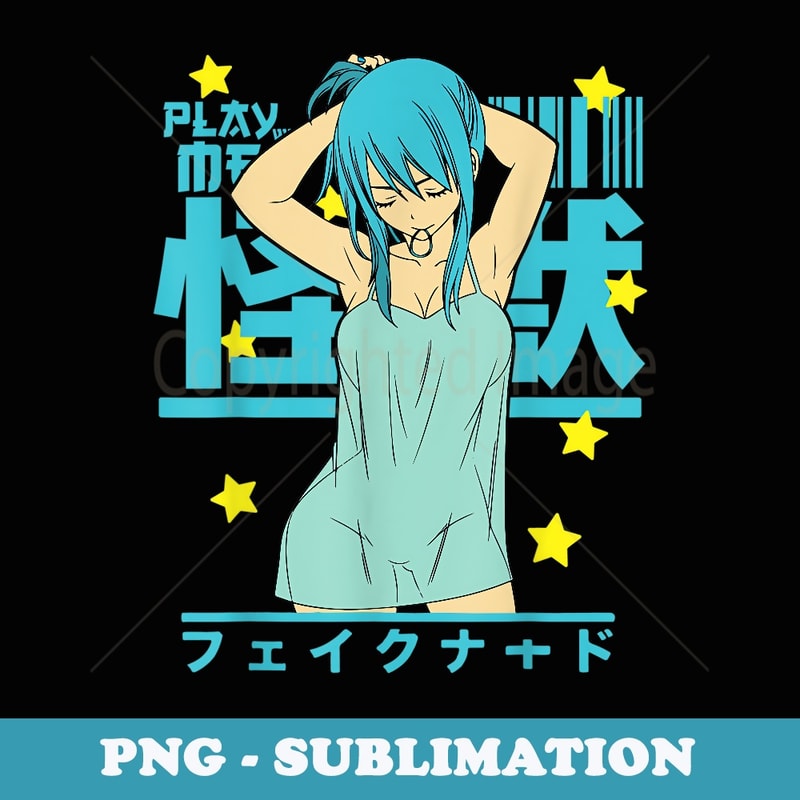 Sexy Waifu Otaku Anime Girl Japanese with Blue Hair - Sublimation Digital Download