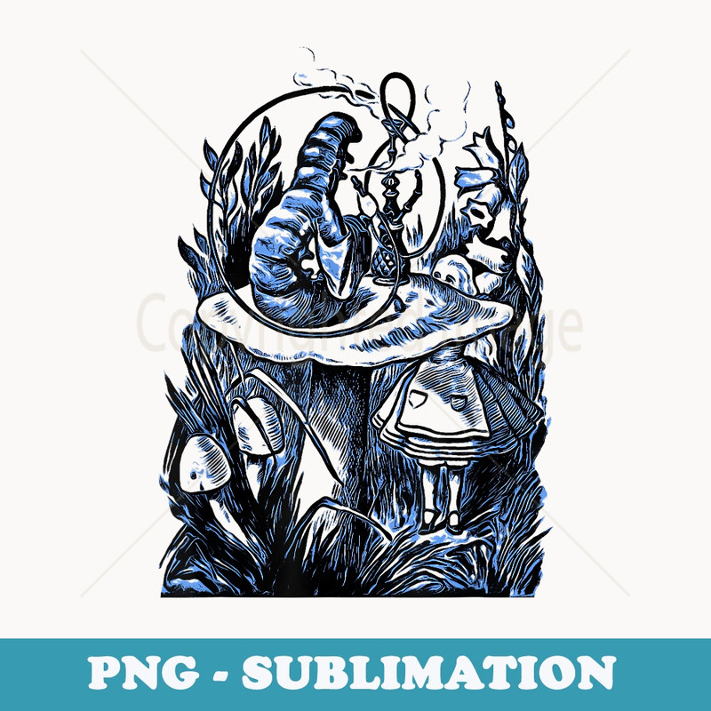 Alice & The Hookah Smoking Caterpillar T Design - Vintage Sublimation PNG Download