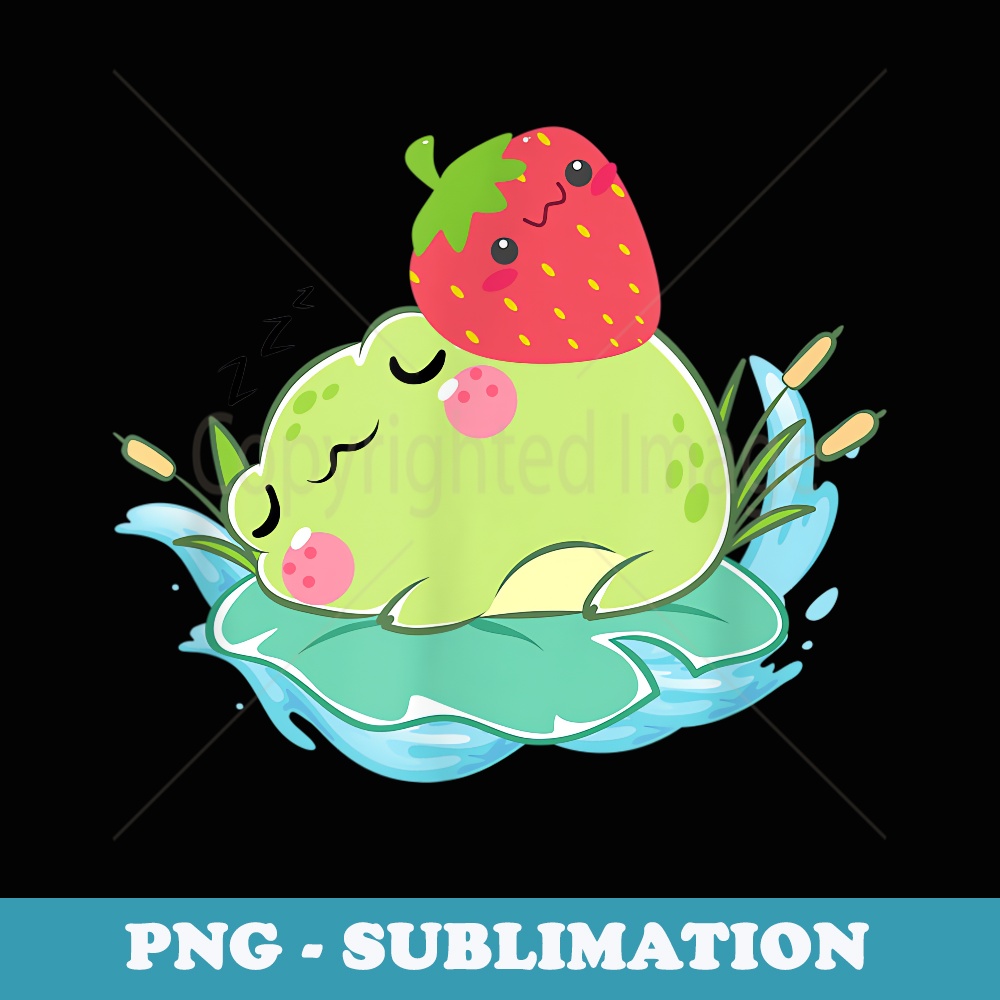 Kawaii Cute Frog With Strawberry Frog Lover - Decorative Sublimation PNG File