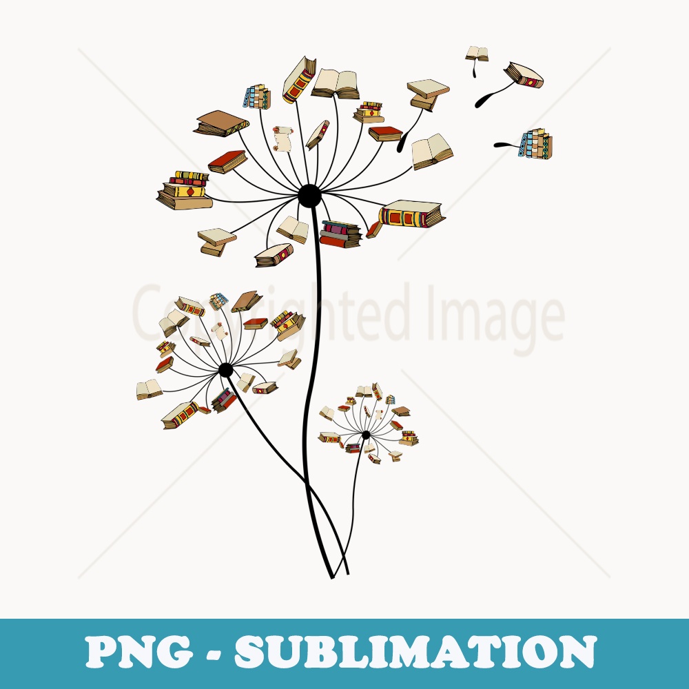 Cute Dandelion Books Flower Fly Reading Fan Club T - PNG Transparent Sublimation Design