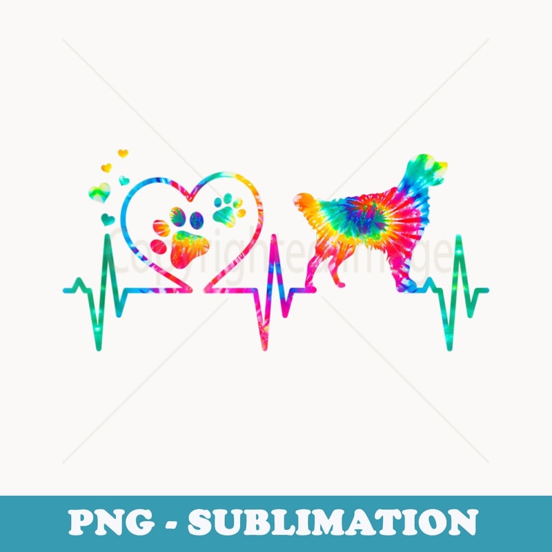 Golden Retriever Mom Dad Heartbeat Tie Dye Dog - Instant PNG Sublimation Download