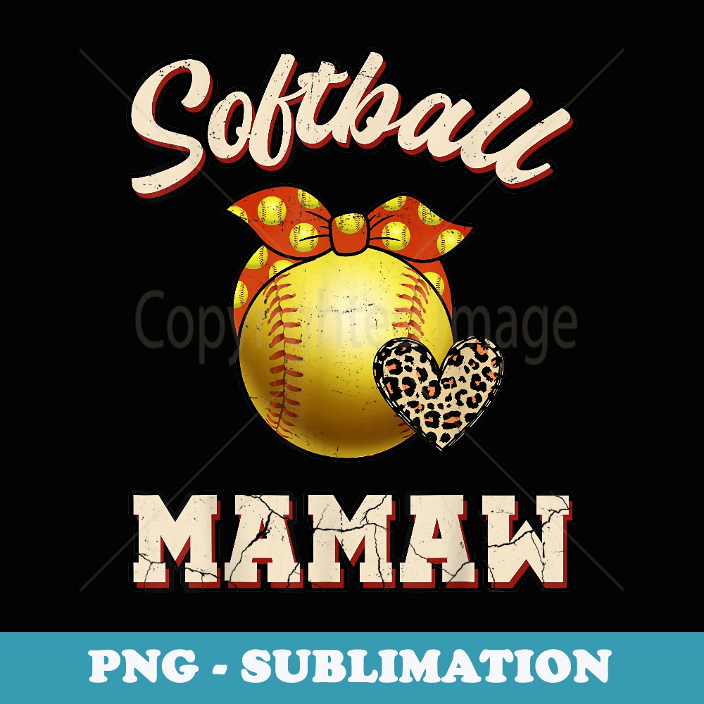 Softball Mamaw Leopard Heart Fans Mothers Day - Instant PNG Sublimation Download