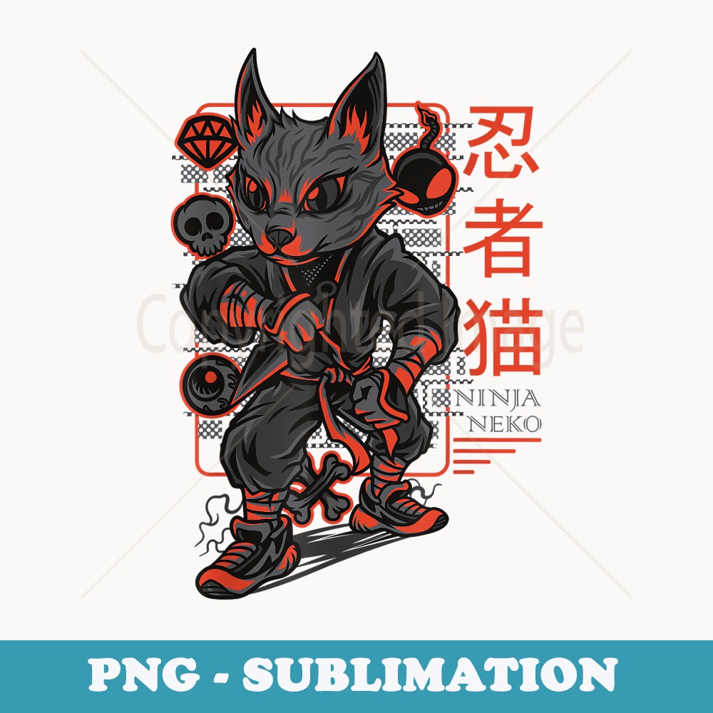 Japanese Japan Cat Kaiju Ninja Neko Anime - Retro PNG Sublimation Digital Download