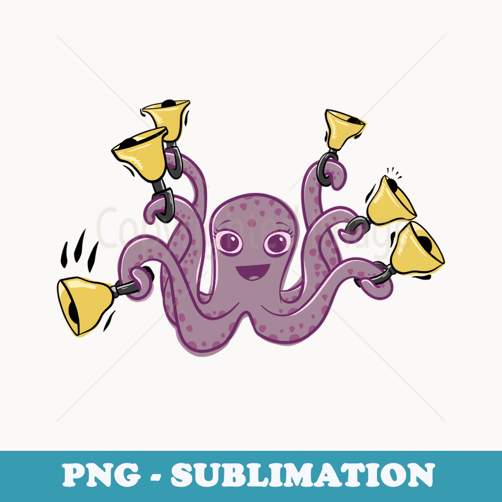 Octopus Ringing Handbells Cartoon - Instant PNG Sublimation Download