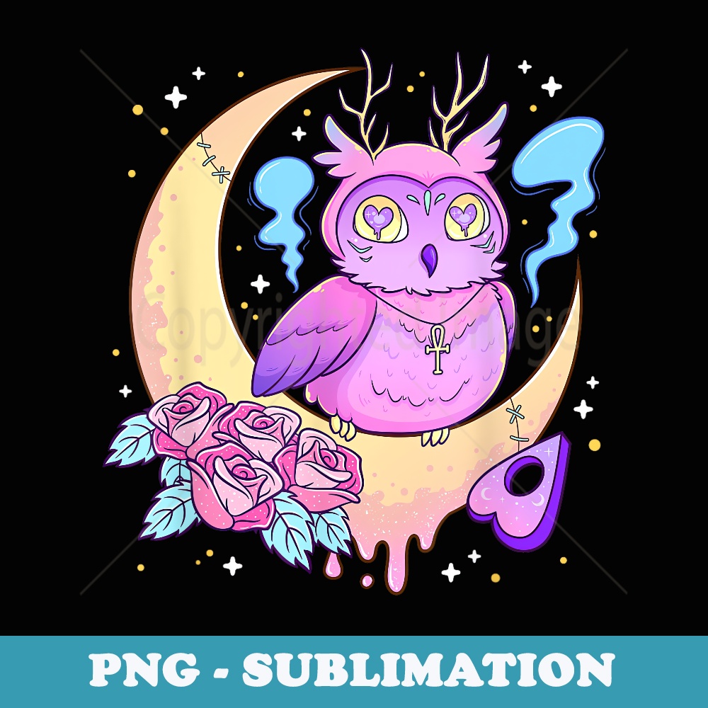 Kawaii Pastel Goth Cute Creepy Owl Crescent Moon - Sublimation Digital Download