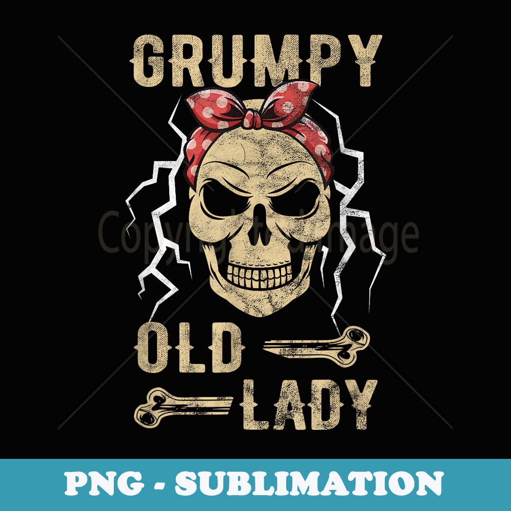 Grumpy Old Lady - Skull with Hairband Old Woman Lady Biker - PNG Transparent Sublimation File
