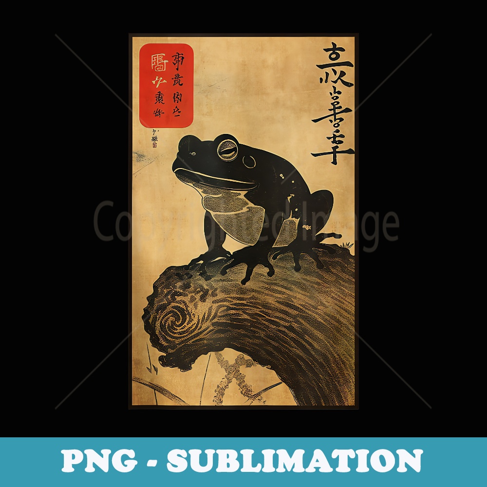 Japanese Woodblock art of a frog with Japanese kanji - PNG Transparent Sublimation File