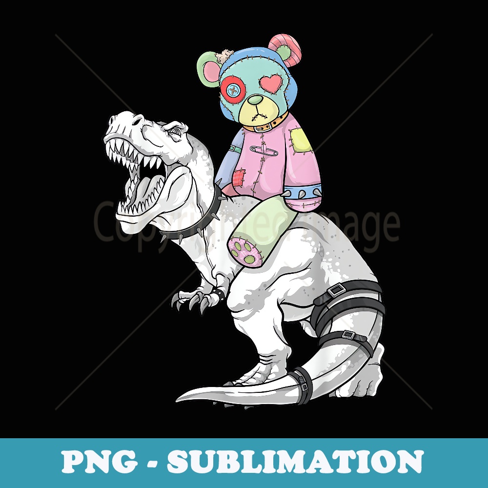 Pastel Goth Teddy Bear Riding Dinosaur T Rex Japanese Anime - Premium PNG Sublimation File