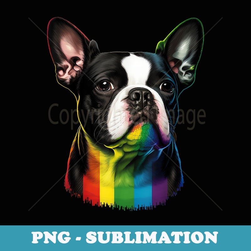 Gay Pride Dog Rainbow Flag on LGBTQ Boston Terrier - Sublimation Digital Download
