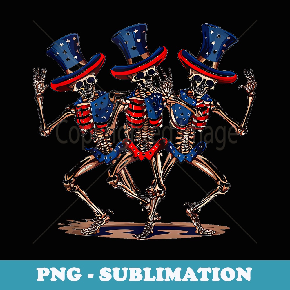 Patriotic Skeletons Dancing USA Flag Pattern Skeleton - Elegant Sublimation PNG Download