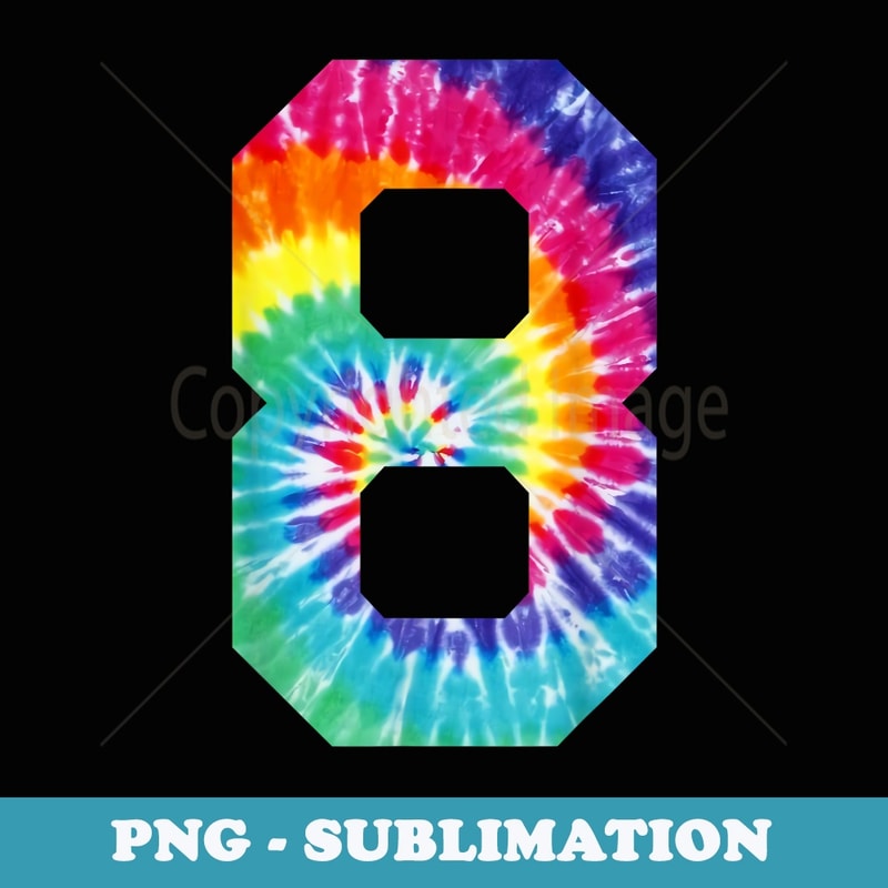 Colorful Tie Dye Number 8 Year Old Girls 8th Birthday party - PNG Sublimation Digital Download