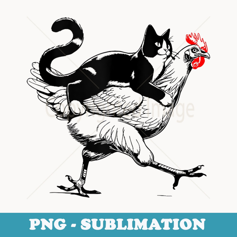 Tuxedo Cat on a Chicken Funny tuxedo cat riding a chicken - Sublimation PNG File