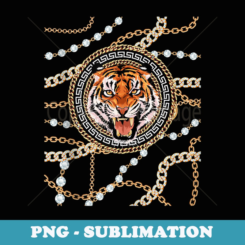 Rich Wild Tiger with Printed Gold Chains & Diamonds Style - Professional Sublimation Digital Download
