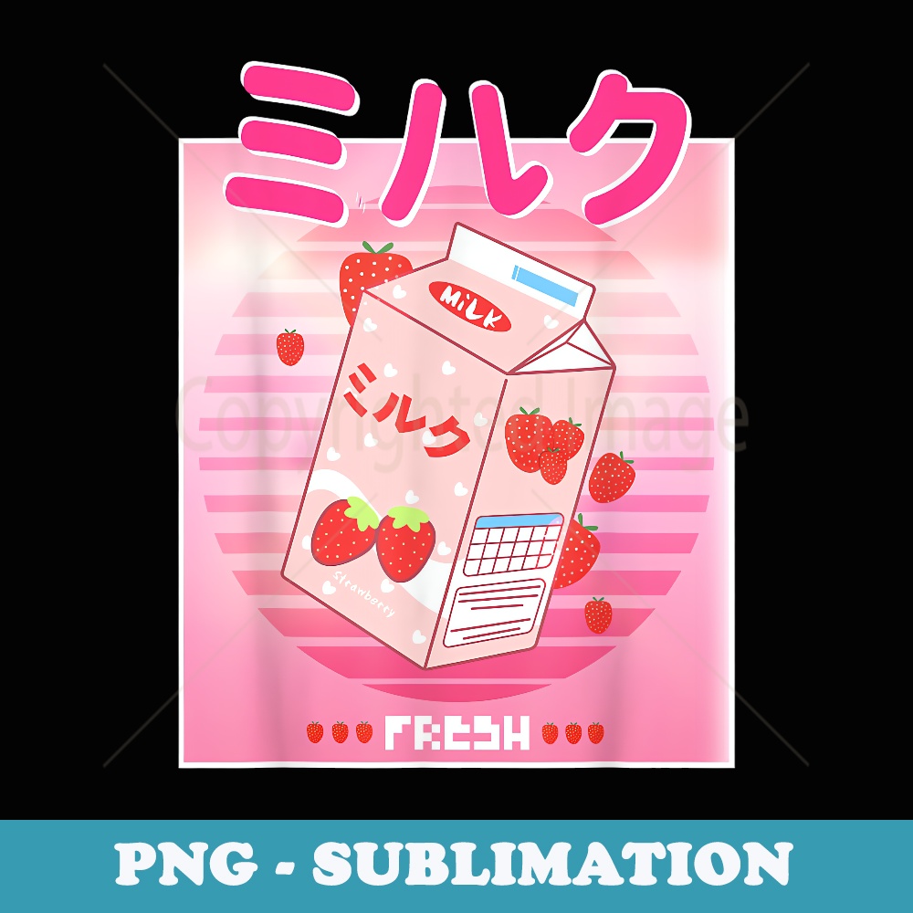 Funny 90u2019s VAPORWAVE Japanese Strawberry Milk Carton Kawaii - Trendy Sublimation Digital Download