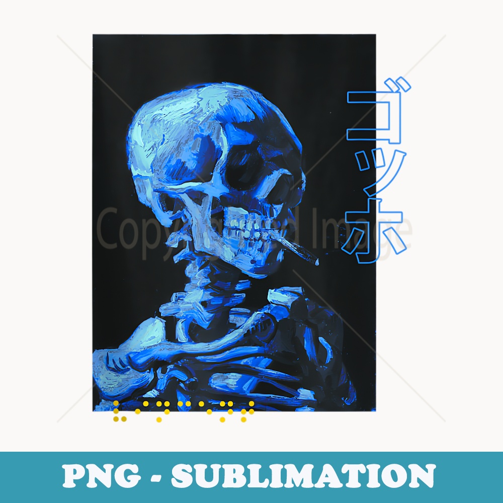 Skeleton Van Gogh Vintage Japanese Vaporwave Text Aesthetic - Exclusive Sublimation Digital File