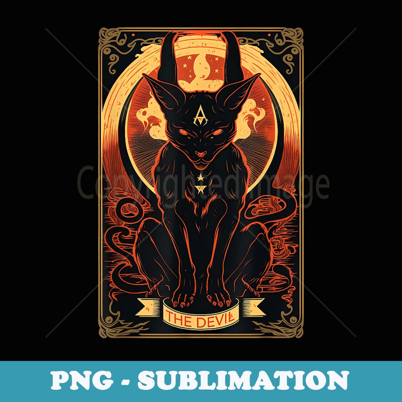 Cat Devil Tarot Card Graphic Illustration - PNG Sublimation Digital Download