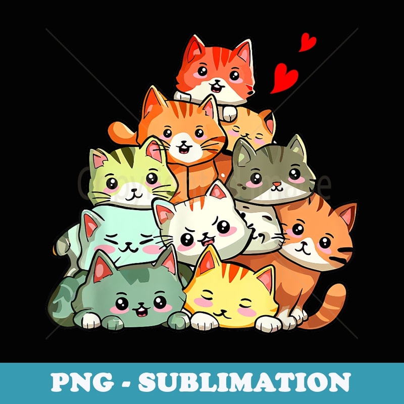 Cat Cute Pile Cats Anime Kawaii Neko Cat Lover Girls - Vintage Sublimation PNG Download