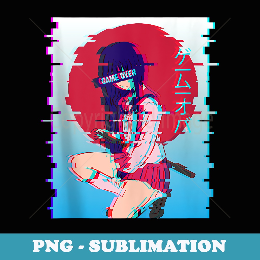 Japanese Anime School Girl Game Over Vaporwave Aesthetic - Signature Sublimation PNG File