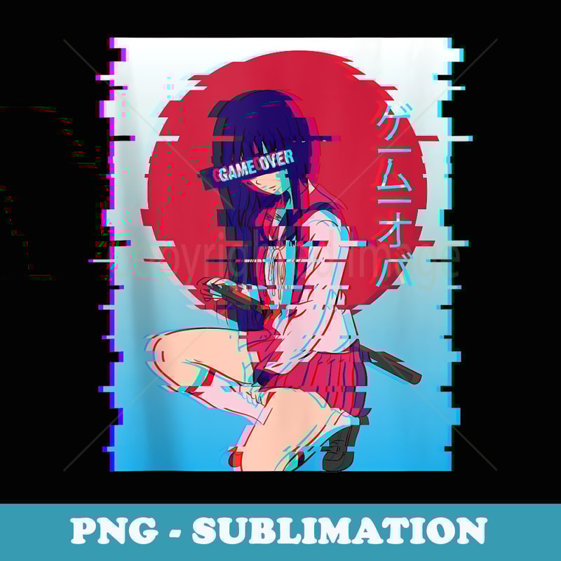 Japanese Anime School Girl Game Over Vaporwave Aesthetic - Signature Sublimation PNG File