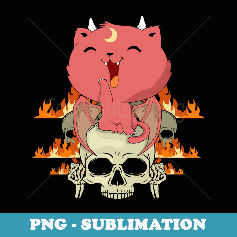 Kawaii Pastel Goth Cute Creepy Demon Cat Skull Anime Cat - Elegant Sublimation PNG Download