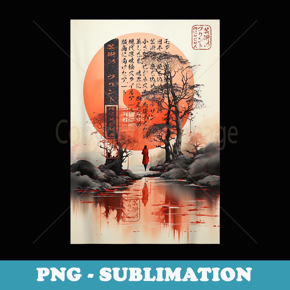 Ukiyo-e Cherry Blossom Mountain Landscape Japanese - Instant Sublimation Digital Download