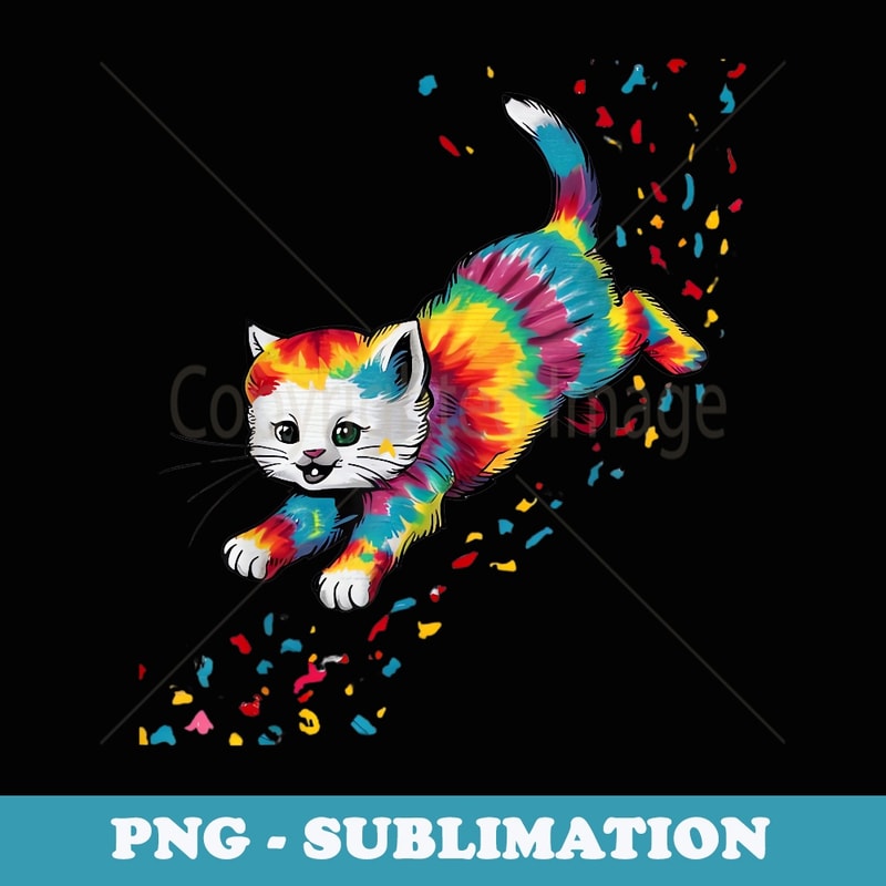 Tie Dye Cat Design Colorful Tye Dye Kitten For Cat Lovers - Vintage Sublimation PNG Download
