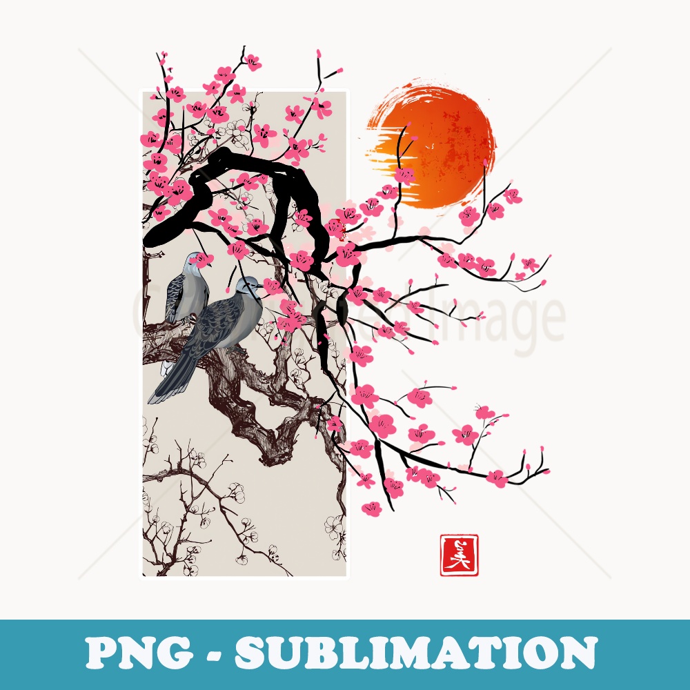 Vintage Sakura Blossom Japanese Cherry Scenery - Unique Sublimation PNG Download