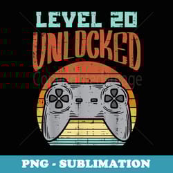 level 20 unlocked game controller retro 20th birthday gamer - retro png sublimation digital download