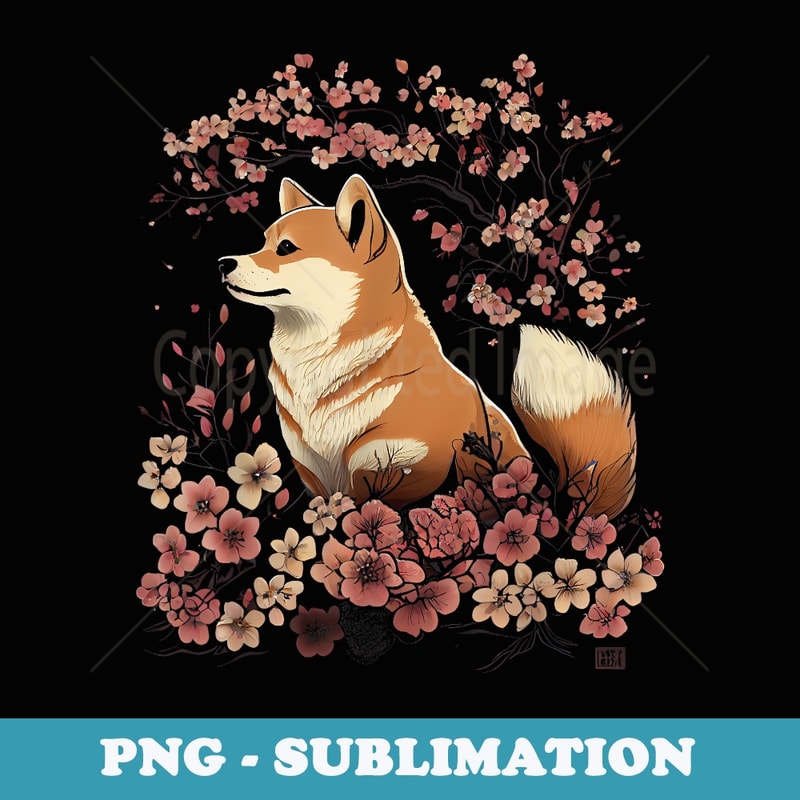 Shiba Inu Dog Japanese Graphic Cherry Blossom Sakura Flower - Decorative Sublimation PNG File
