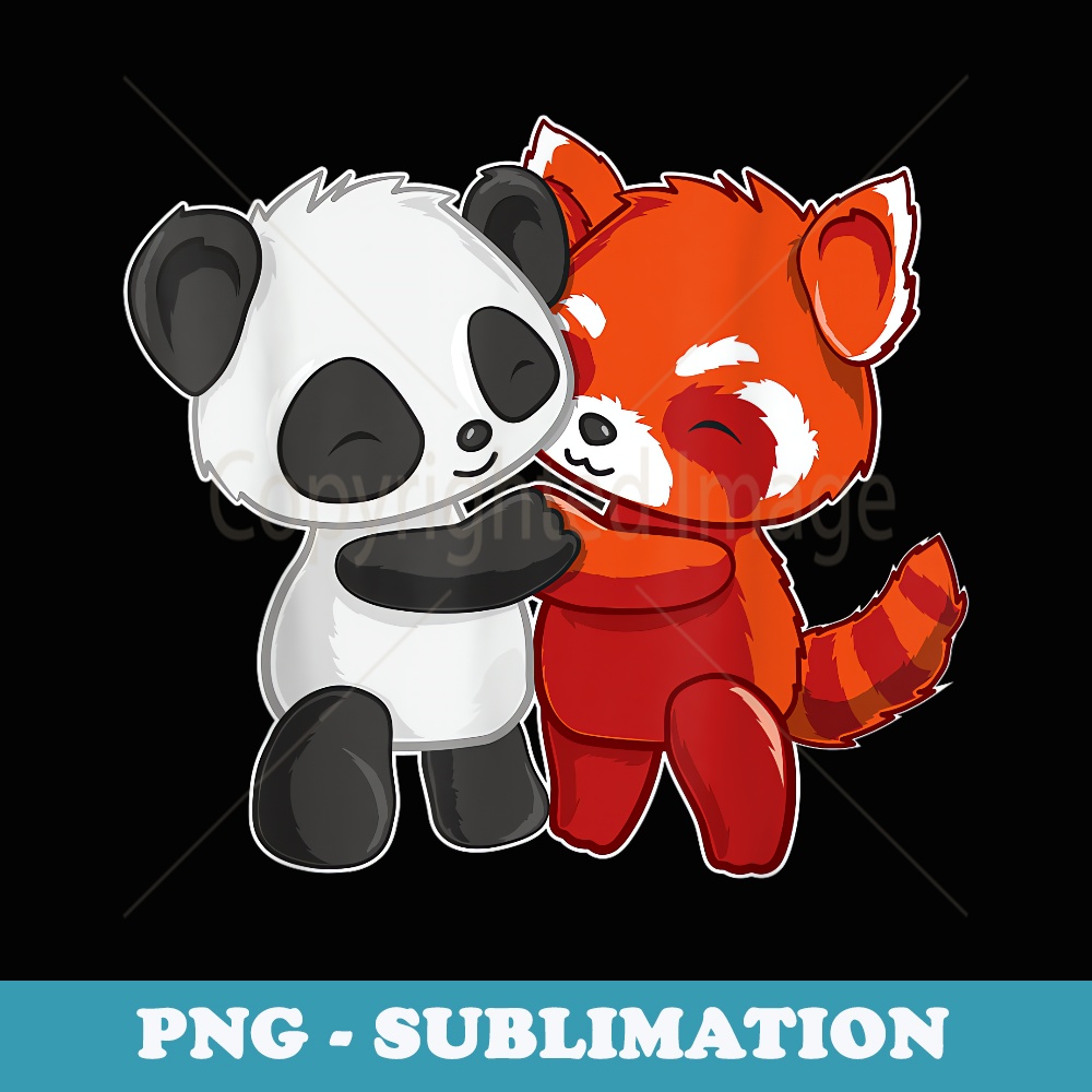 Chibi Panda Bear Hugs Red Panda - Cute - High-Resolution PNG Sublimation File