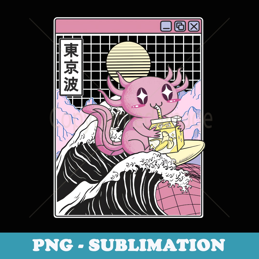 Axolotl Drinking Banana Milk Kanagawa Wave Anime Vaporwave - Instant Sublimation Digital Download