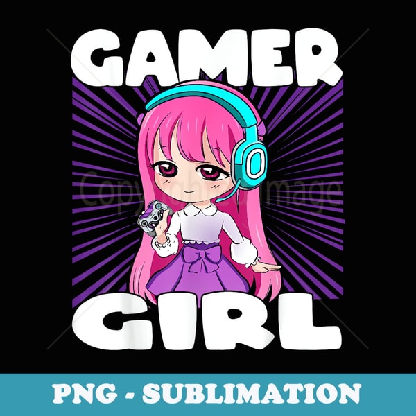 Cute Gamer Girl Anime and Gaming chibi graphic Video Games - Digital Sublimation Download File