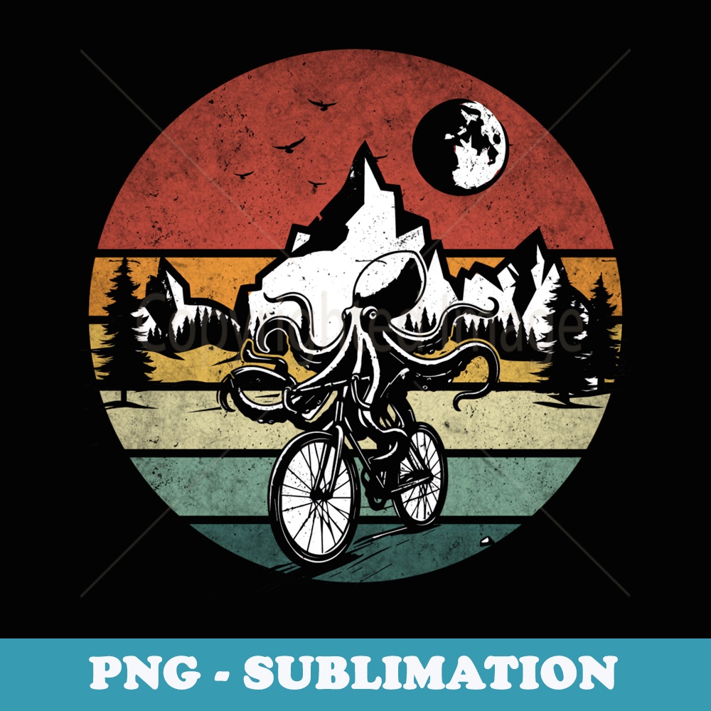 Octopus Riding Bicycle Vintage Mountain Biking Octopus Biker - Exclusive Sublimation Digital File