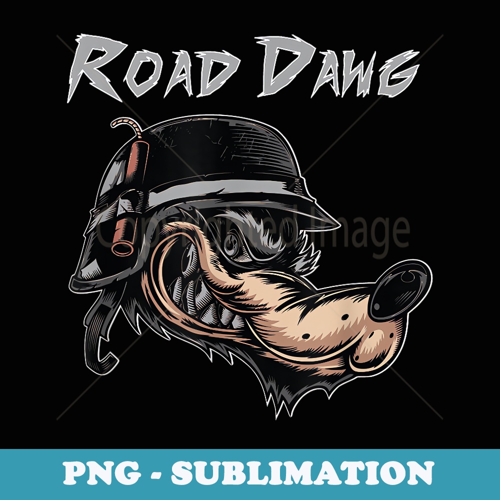 Road Dog Motorcycle Bike Wolf Comic Biker Helmet Cartoon - Unique Sublimation PNG Download