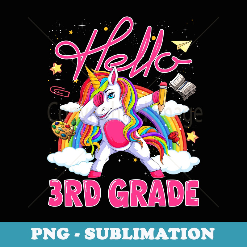 Cute Hello 3rd Grade Unicorn Lover Back To School Girl Kid - Special Edition Sublimation PNG File