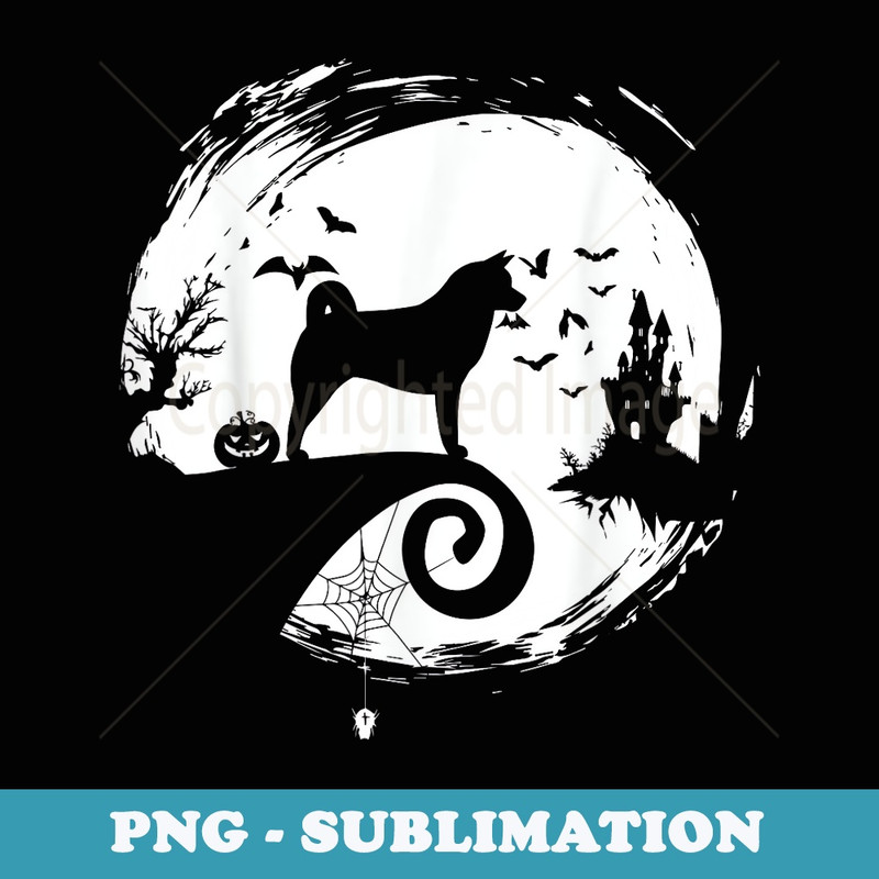 Akita Halloween Costume Moon Silhouette Creepy - Vintage Sublimation PNG Download