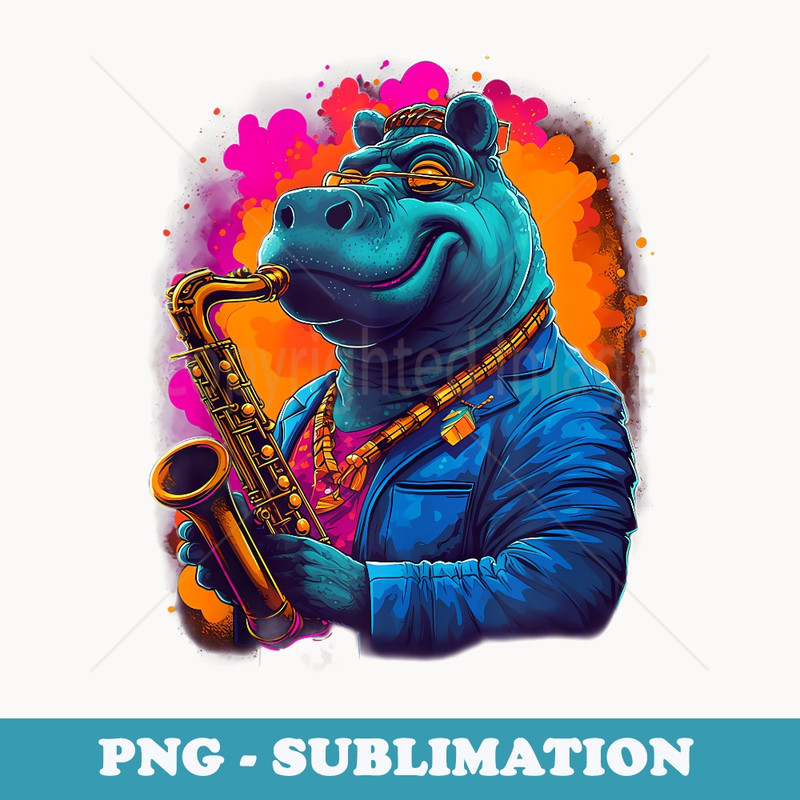Jazz Musician Hippo Saxophone - Decorative Sublimation PNG File