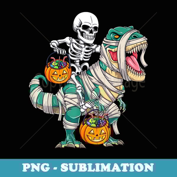 Skeleton Riding Dinosaur T Rex Funny Boys Halloween - Trendy Sublimation Digital Download