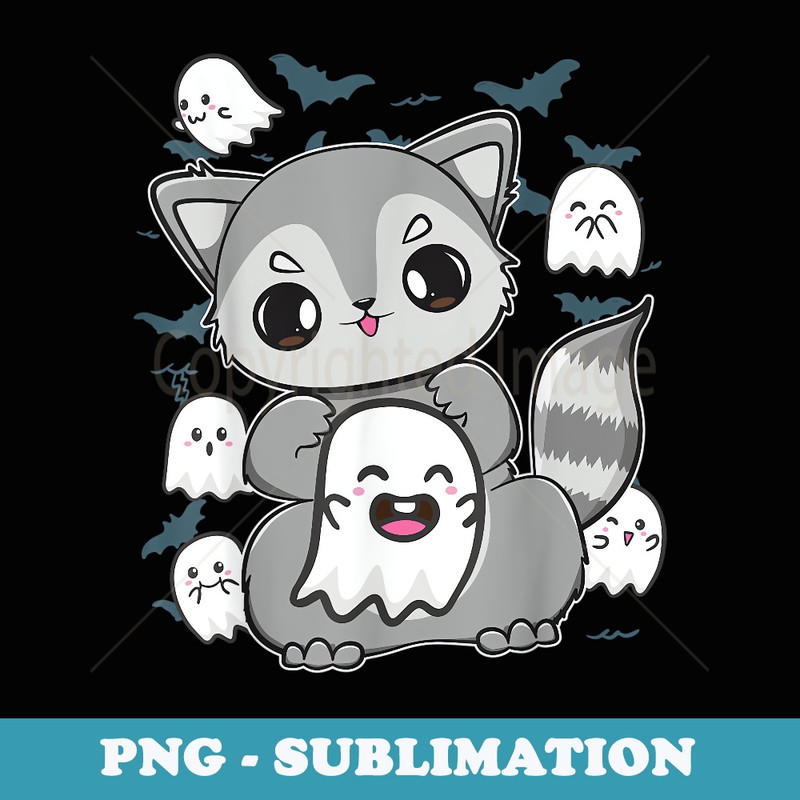 Cute Racoon With Kawaii Ghost For Halloween - Special Edition Sublimation PNG File