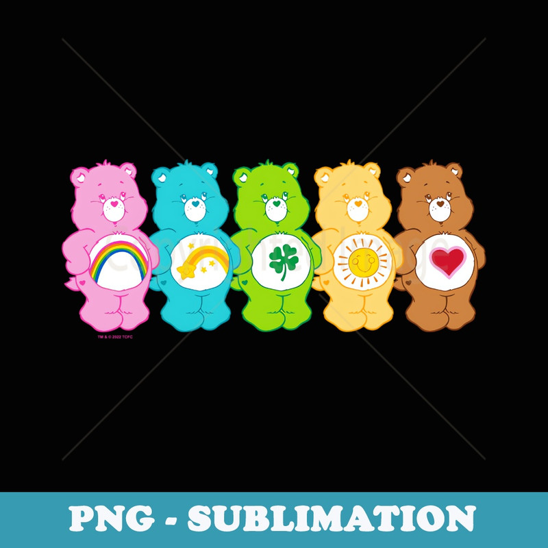 Care Bears Vintage Classic Rainbow Bears Group Line Up - PNG Sublimation Digital Download
