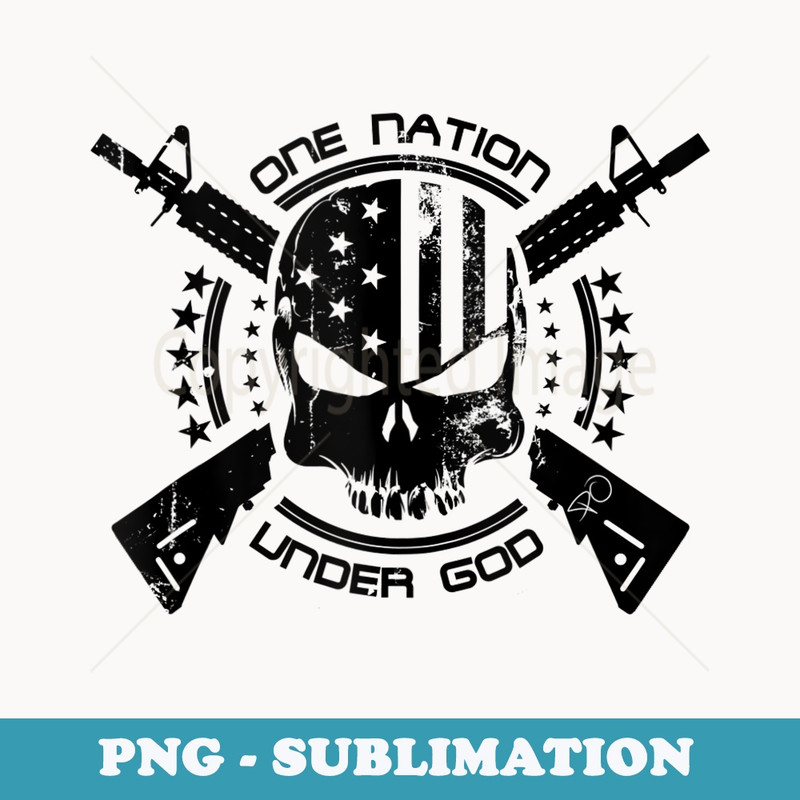 Patriotic USA Flag Skull One Nation Under God Black Military - Instant Sublimation Digital Download
