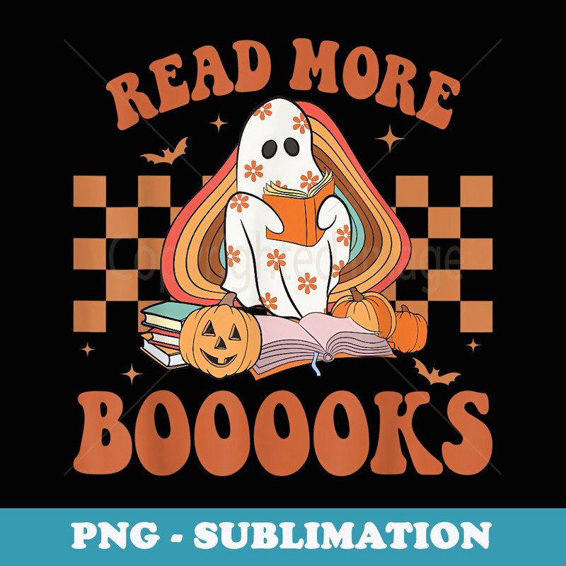 Booooks Ghost Halloween Read More Books Cute Boo read a book - Decorative Sublimation PNG File