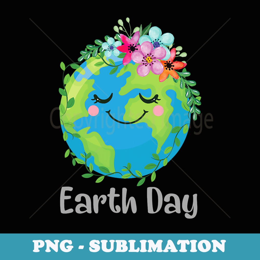 Cute Earth With Floral Earth Day 2025 - Exclusive PNG Sublimation Download