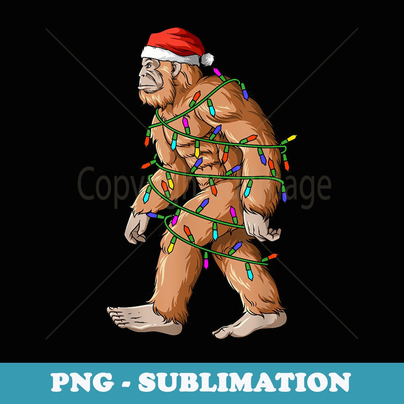 Bigfoot Christmas Lights Sasquatch Santa Hat - Sublimation PNG File