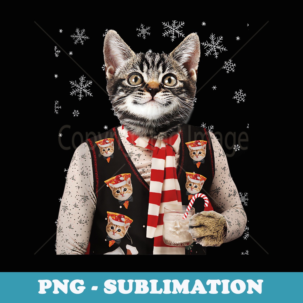 Hipster Cat Wearing Ugly Christmas er Funny X-Mas - PNG Sublimation Digital Download