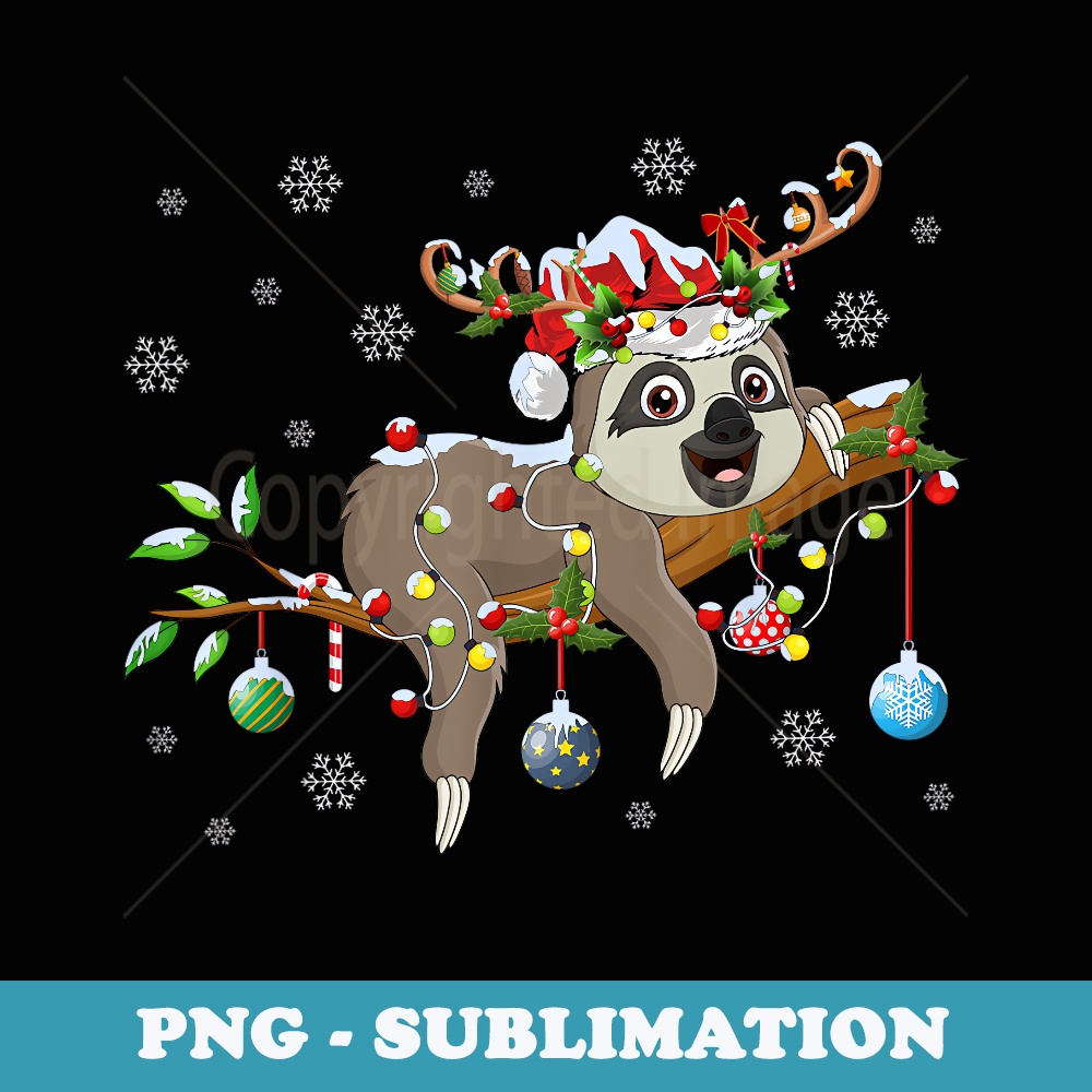 Sloth Lover Xmas Sloth Reindeer Light Christmas - PNG Sublimation Digital Download