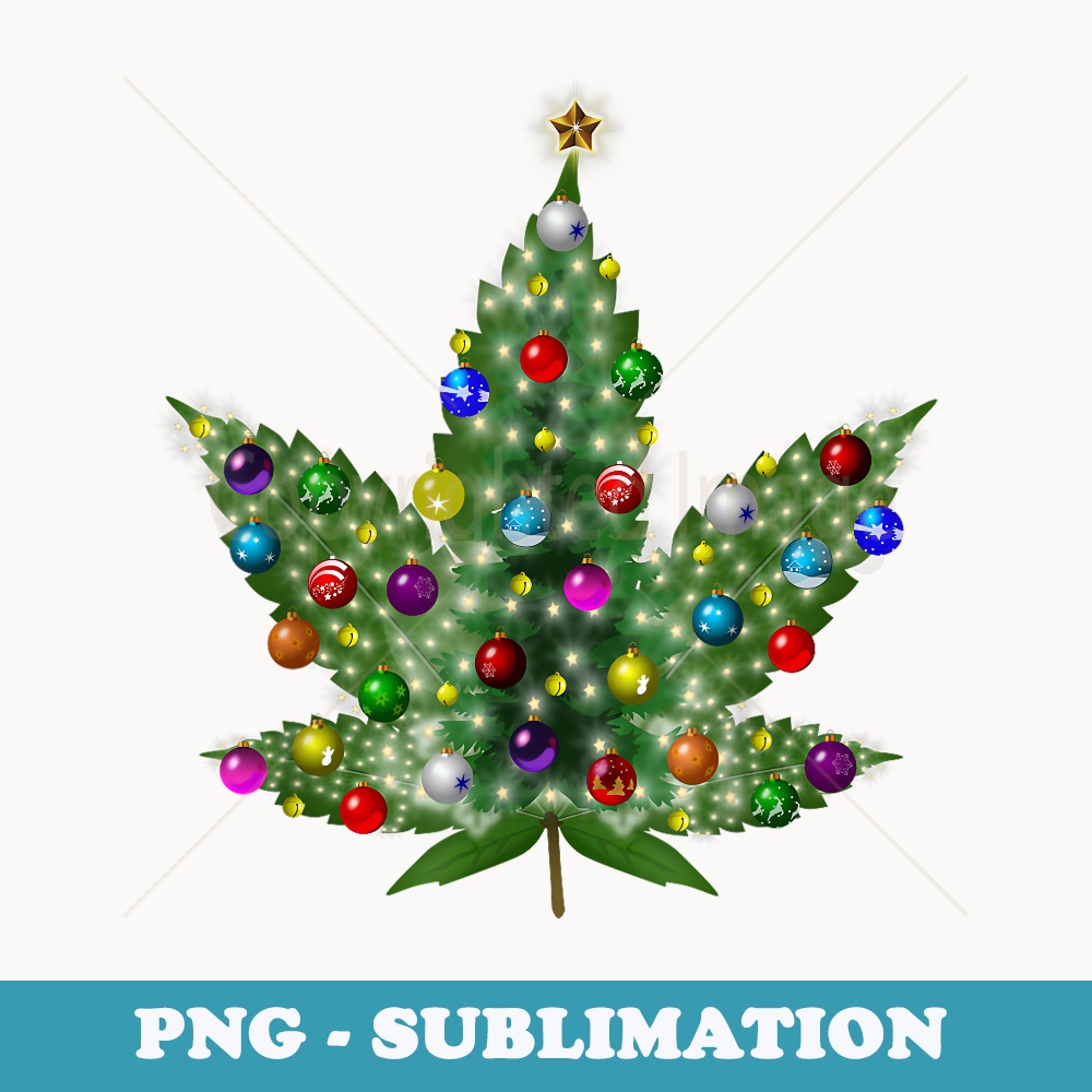 Weed Leaf Christmas Tree Pot Marijuana THC Vape Reefer Hippy - Elegant Sublimation PNG Download
