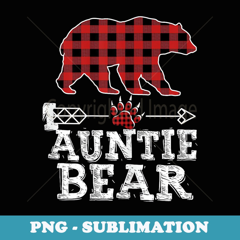 Cutest Dark Red Pleid Xmas Aunt Pajama Family Auntie Bear - Creative Sublimation PNG Download