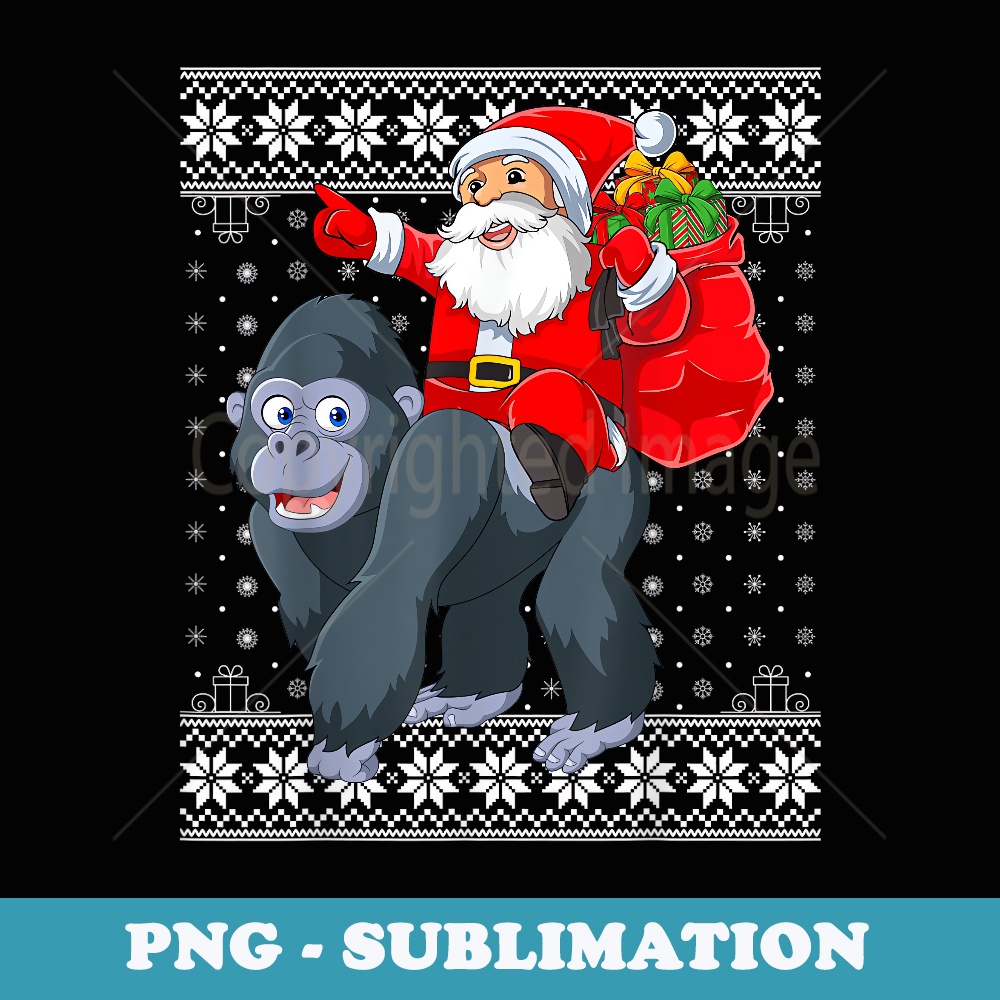 Ugly Xmas er Style Santa Riding Gorilla Christmas - Decorative Sublimation PNG File